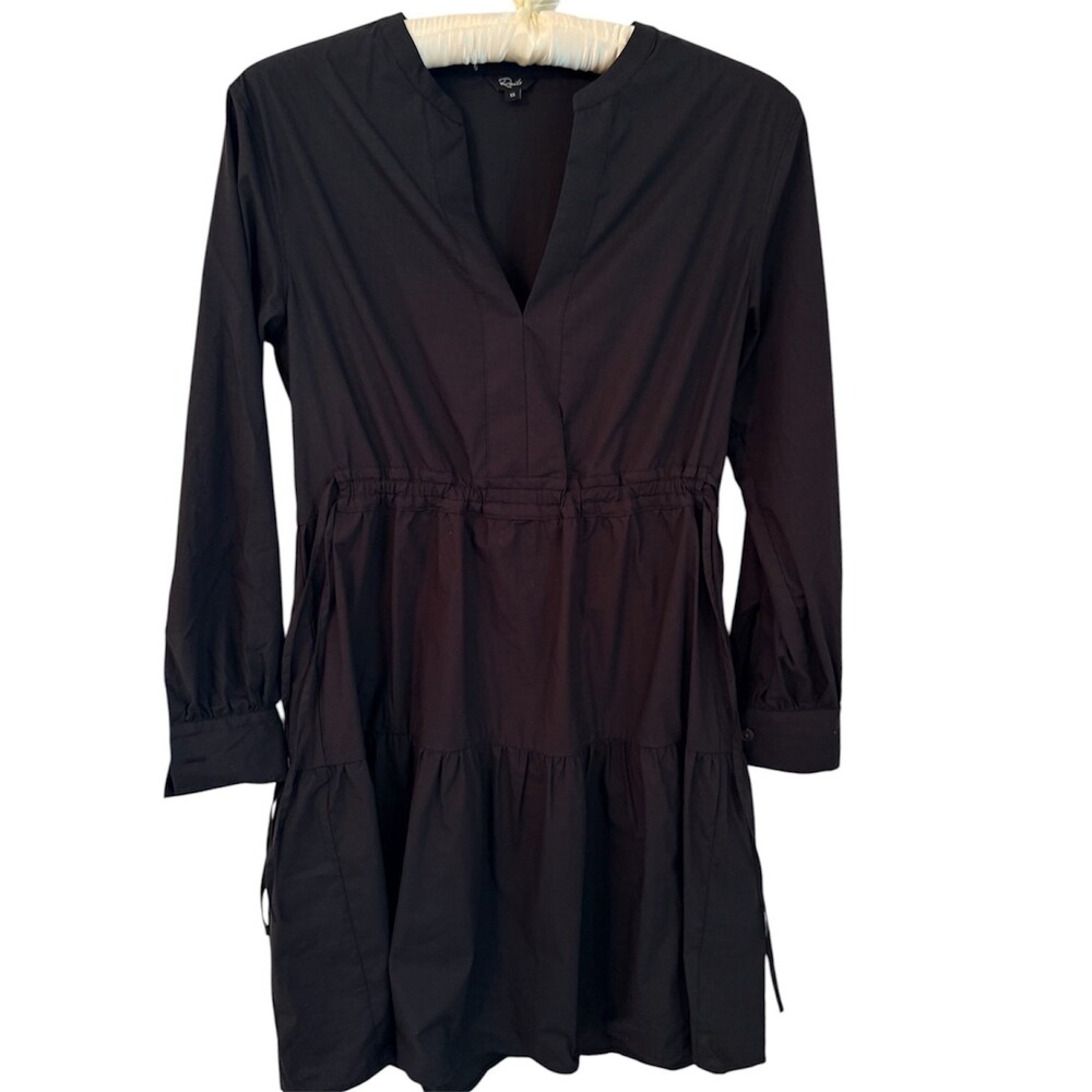 Rails Black Poplin Tiered Mini Dress Long Sleeve XS